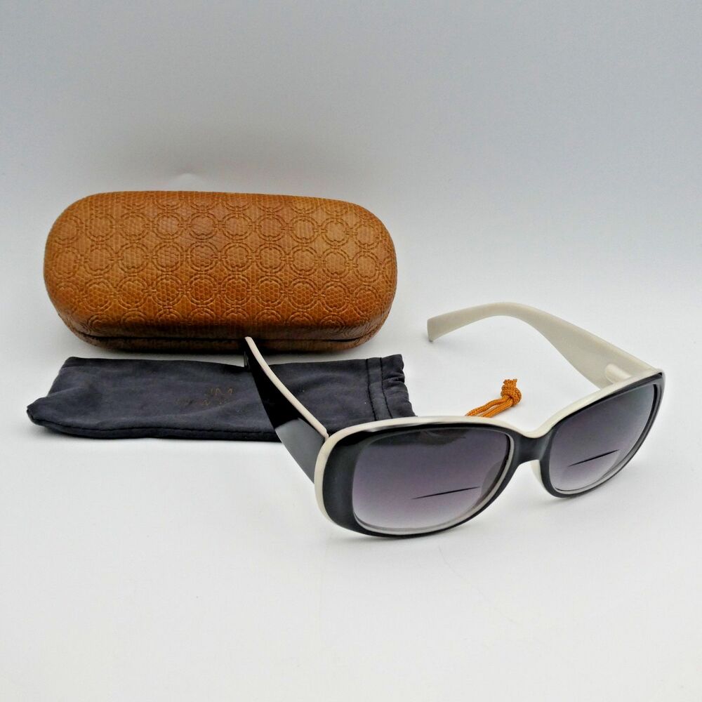 JM New York Reading Sun Glasses +3.50 Bifocal Black / White Hard & Soft Case